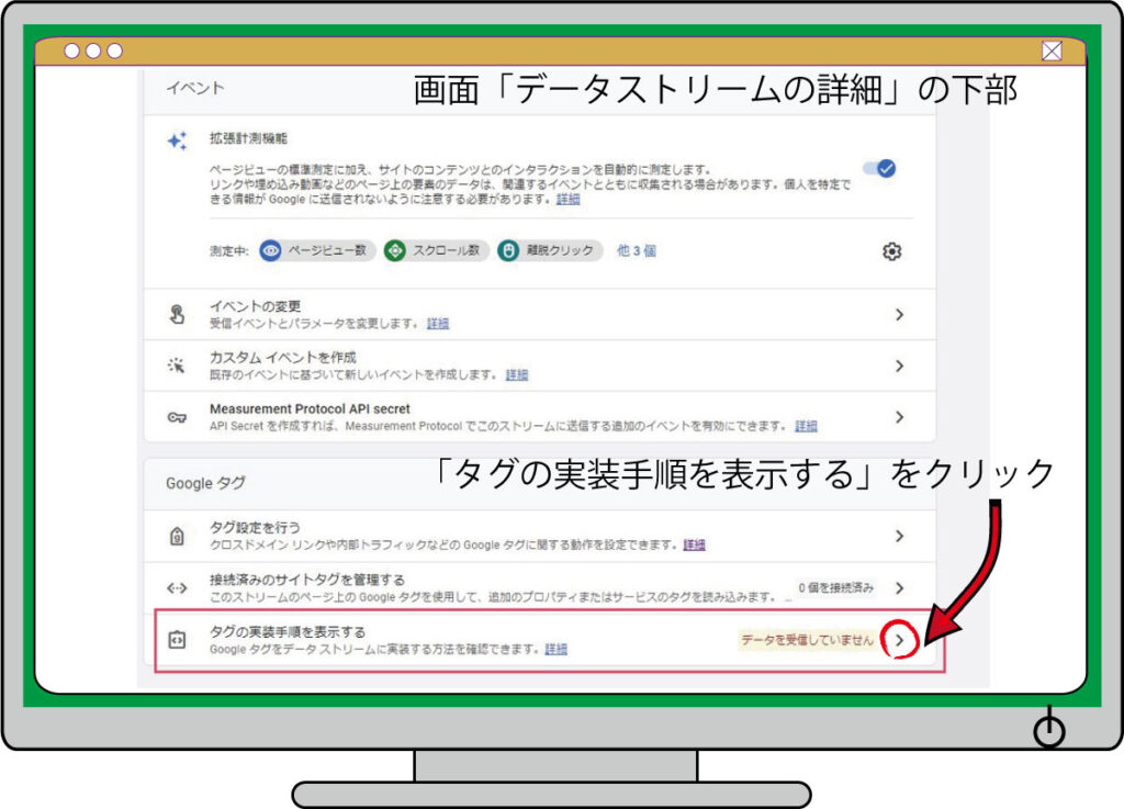 タグの実装手順を表示します。