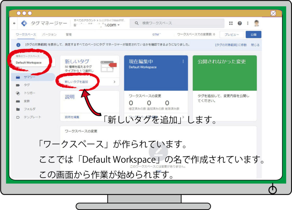 タグマネージャーのワークスペース画面